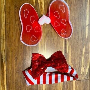 Newborn photo prop Red Heart Wings and Sequin Bow Headband
